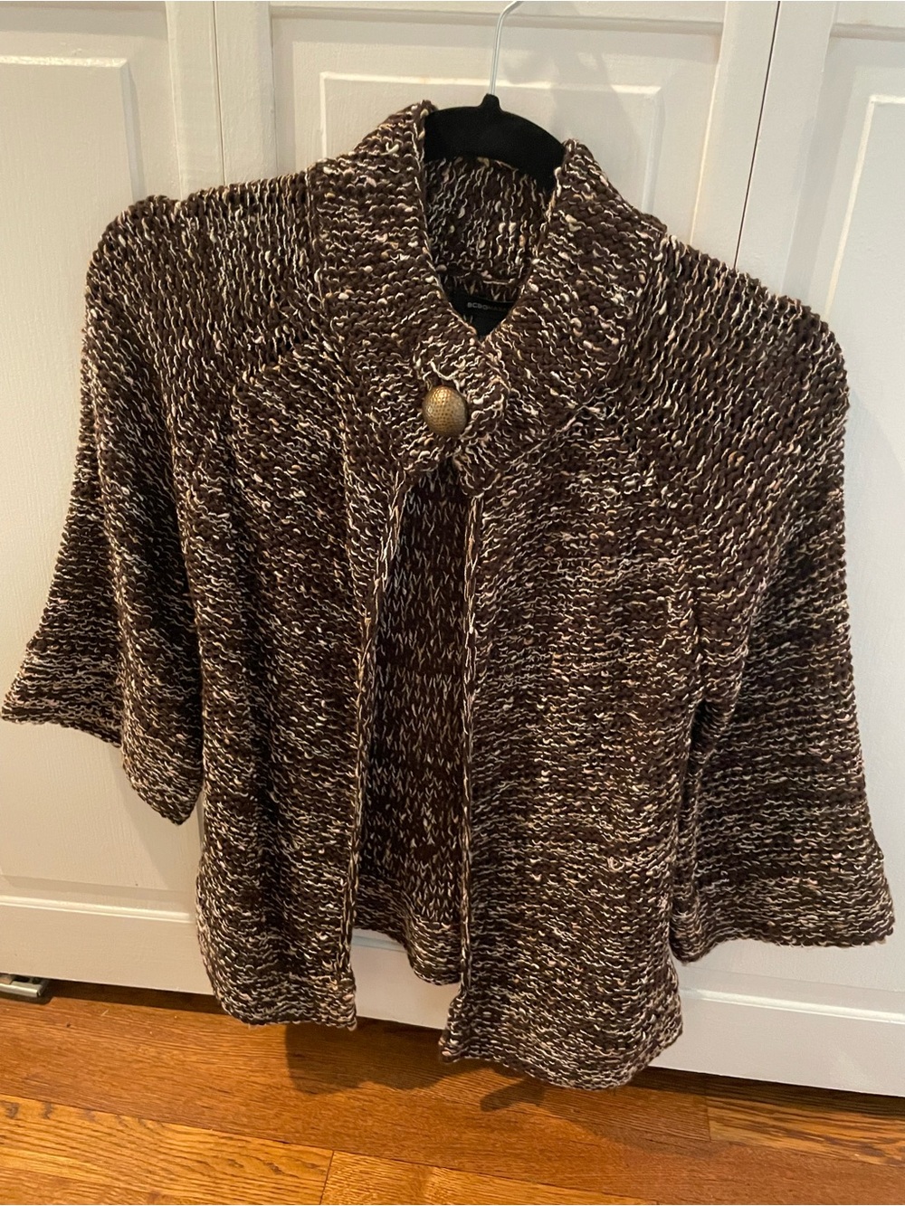 BCBGMaxAzria Marled Brown and Cream Shawl-Collar Cardigan